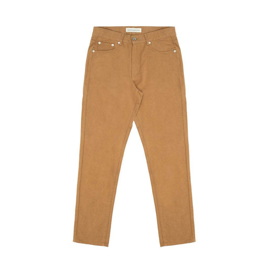 Khaki Embroidered Straight Twill Casual Pants - Mubimart