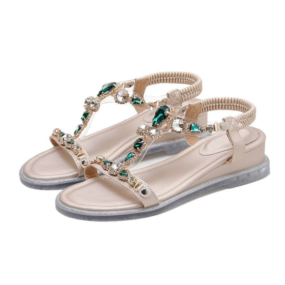 Fashion Wedge Heel Rhinestone Beach Sandals - Mubimart