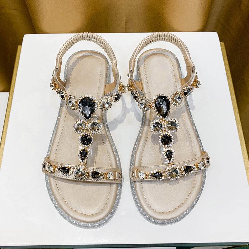 Fashion Wedge Heel Rhinestone Beach Sandals - Mubimart