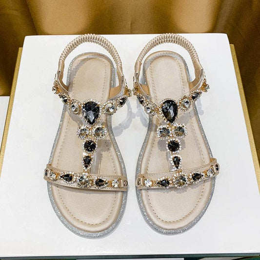 Fashion Wedge Heel Rhinestone Beach Sandals - Mubimart