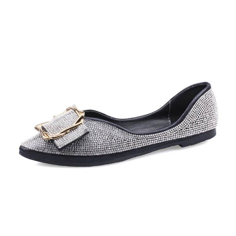 Womens Flats Shoes Ballet Dorsay Bling Bling Crystal Pointed Toe - Mubimart