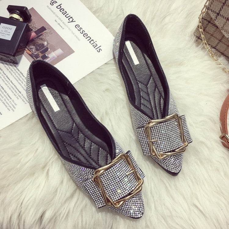 Womens Flats Shoes Ballet Dorsay Bling Bling Crystal Pointed Toe - Mubimart