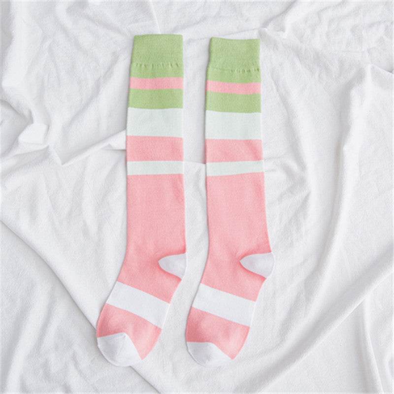 Contrasting color knee-length women's socks - Mubimart