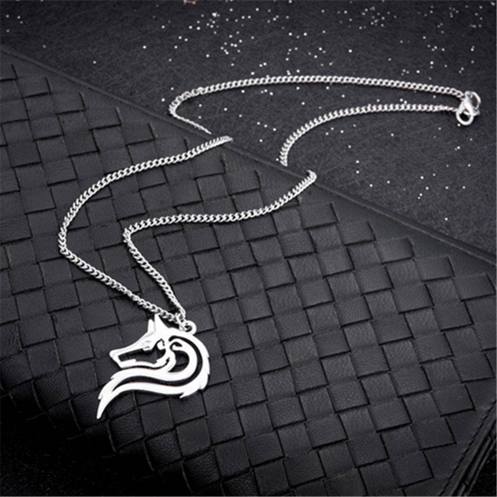 Wolf head necklace pendant men - Mubimart