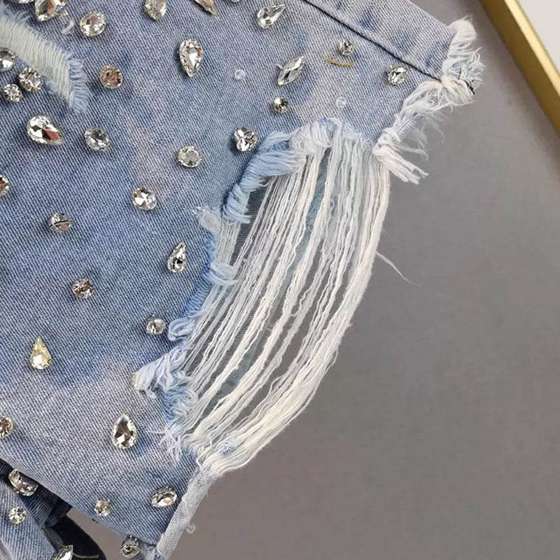 Fashion Holes Wide-leg Denim Shorts Women - Mubimart