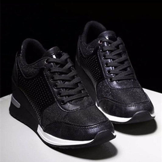 Lacing Sneakers With Platform Heels For Women - Mubimart