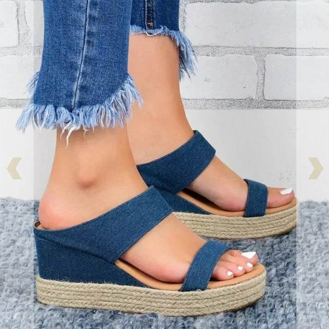 Fashionable Artificial PU Wedge Heel Women Sandals - Mubimart