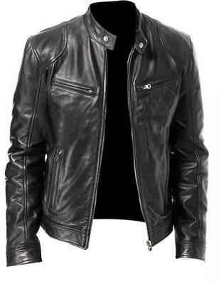 PU Leather Jacket Slim Leather Jacket - Mubimart