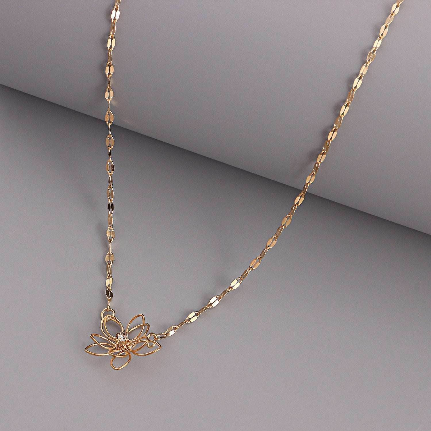 Simple Clavicle Chain Hollow Lotus Necklace Women - Mubimart
