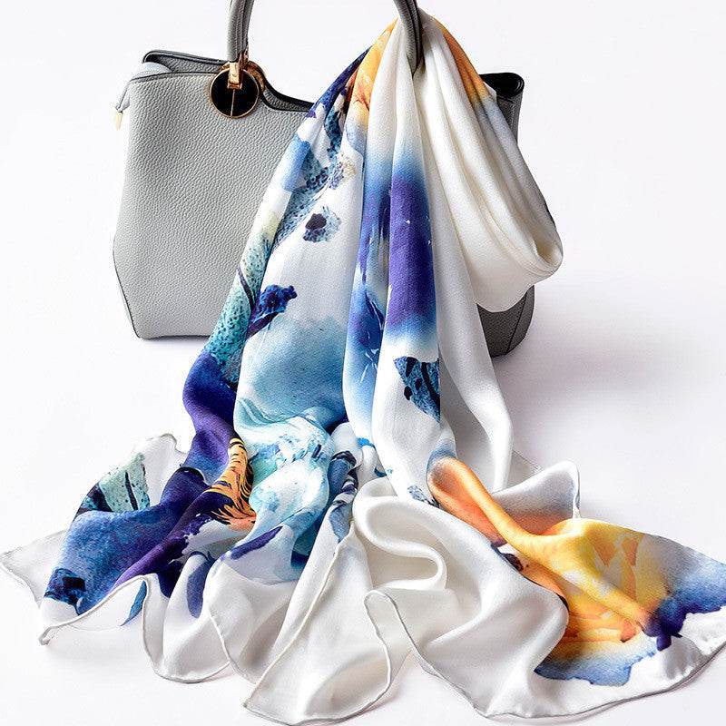 Silk Scarves Silk Printed Long Scarf Women - Mubimart