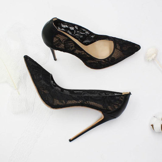 Lace hollow high heels - Mubimart