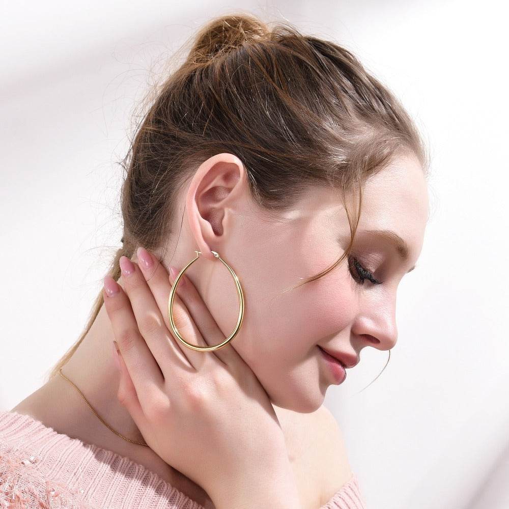 Women's Glossy Large Hoop Earrings - Mubimart