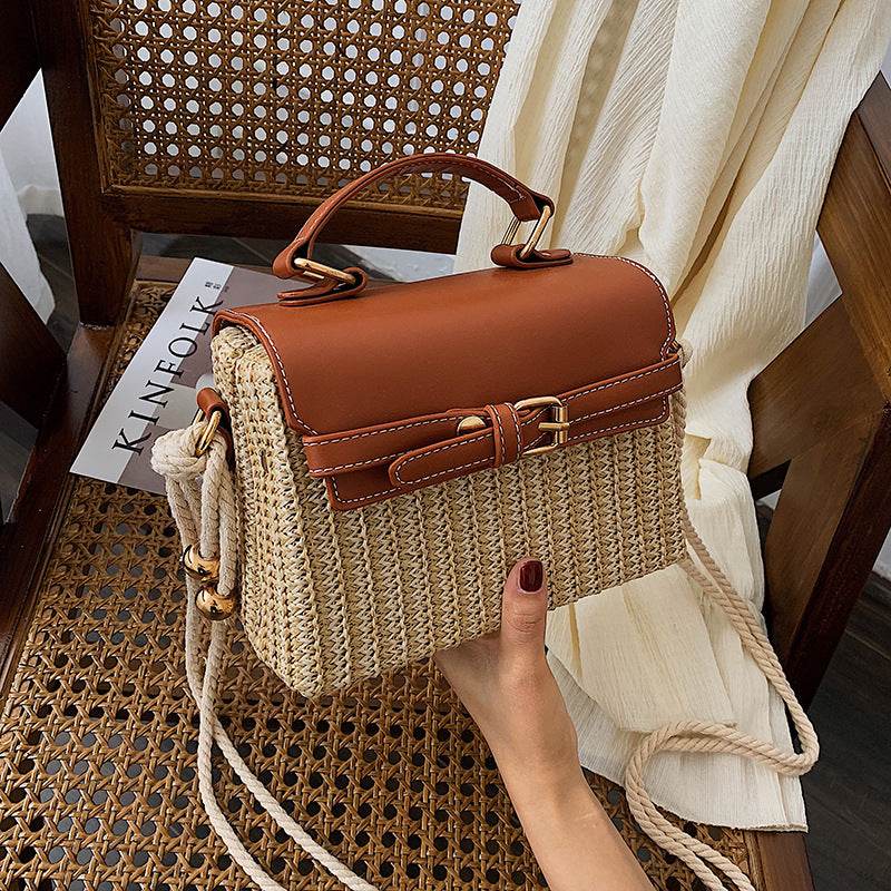Fashion style shoulder bag women straw woven bag - Mubimart