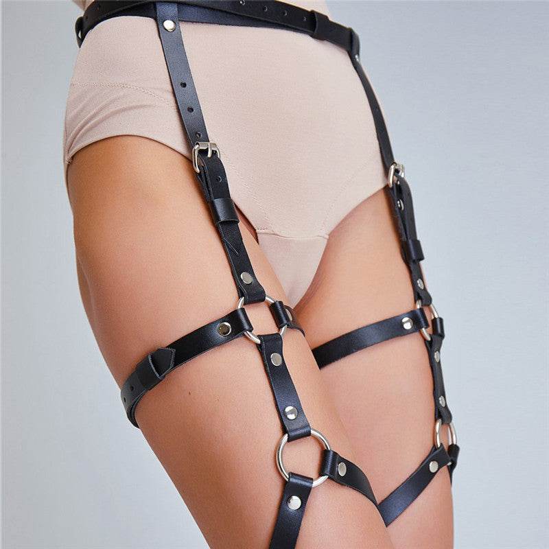 Leather Waist Leg Loop Garter Belt - Mubimart