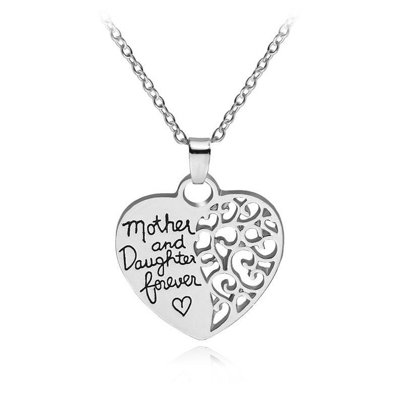 Heart Letter Pendant Necklaces Mother And Daughter Love Forever Hollow Mother's Day Gift Chain Necklace Choker Jewelry - Mubimart