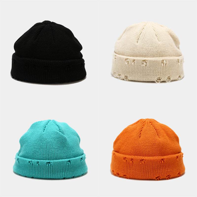 Hole knitted wool hat - Mubimart