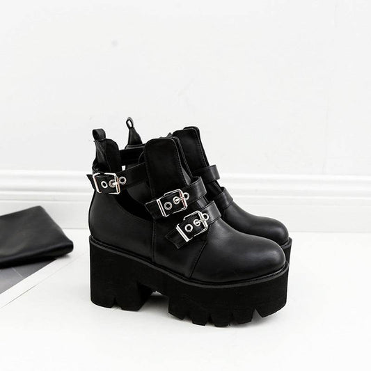 Lace-up boots platform boots with thick heels - Mubimart