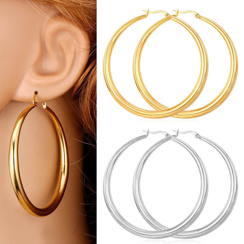 Women's Glossy Large Hoop Earrings - Mubimart