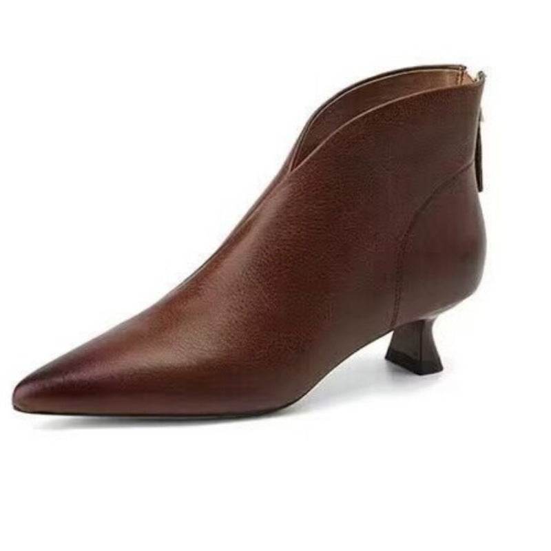 Pointed Toe Kitten Heel Short Boots For Women - Mubimart