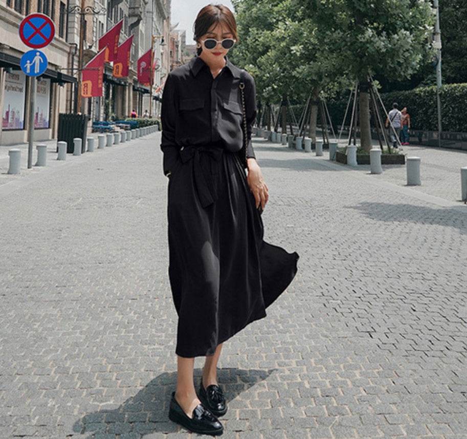 Waist shirt dress - Mubimart