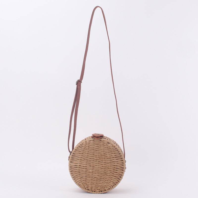 Round Straw Bags Women Summer Rattan Bag Handmade Woven Beach Cross Body Bag - Mubimart