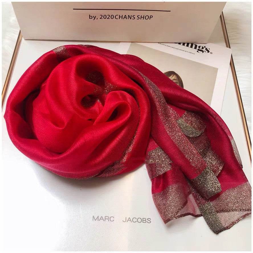 Thin Silk Color Matching Fashion Silk Scarves - Mubimart