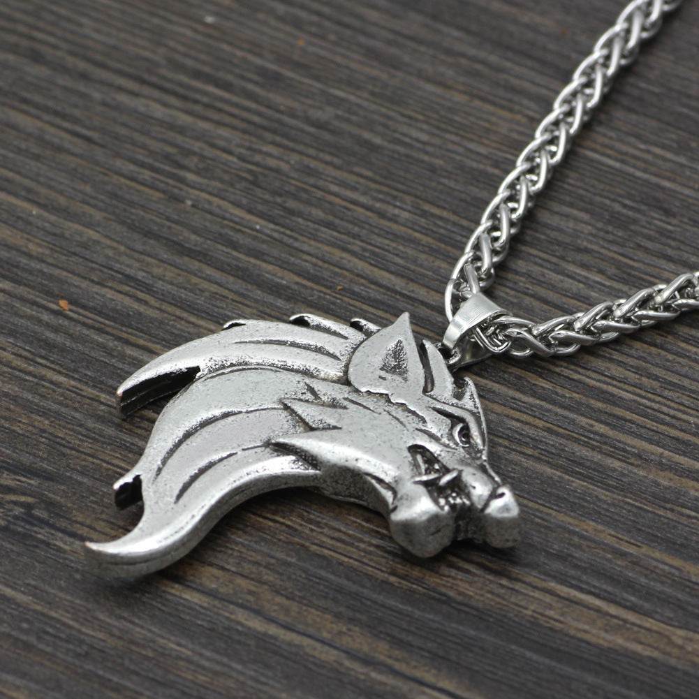Wolf head pendant necklace men - Mubimart
