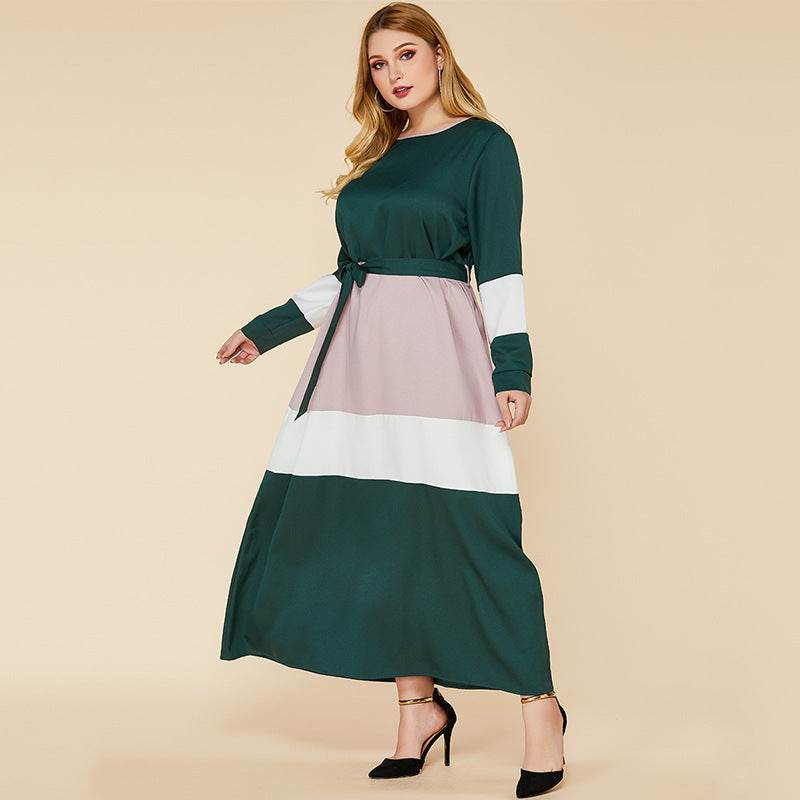 Plus Size Women's Color Matching Dresses - Mubimart