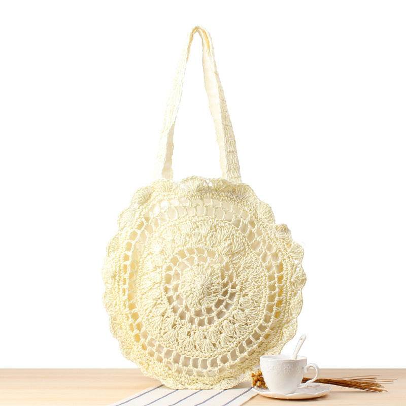 Round Straw Bags Women Summer Rattan Bag Handmade Woven Beach Cross Body Bag - Mubimart