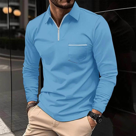 Autumn Polo Shirt Zipper Men's Long Sleeve Polo Shirt - Mubimart