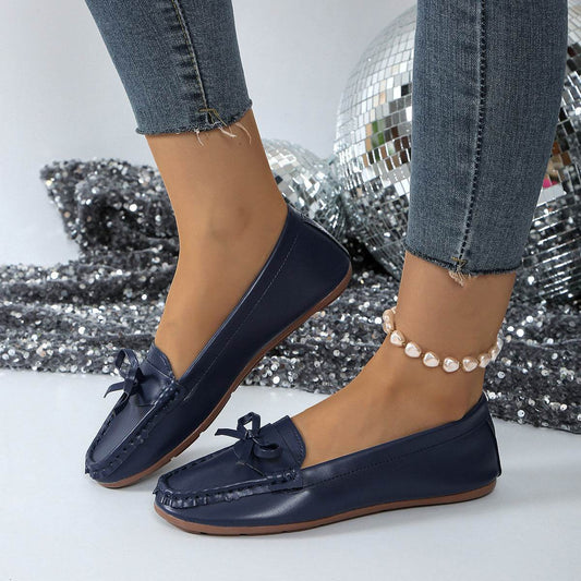 Casual Bowknot Flat Shoes Fashion Comfortable Soft-soled Loafers Slip-on Cozy Shoes Women - Mubimart