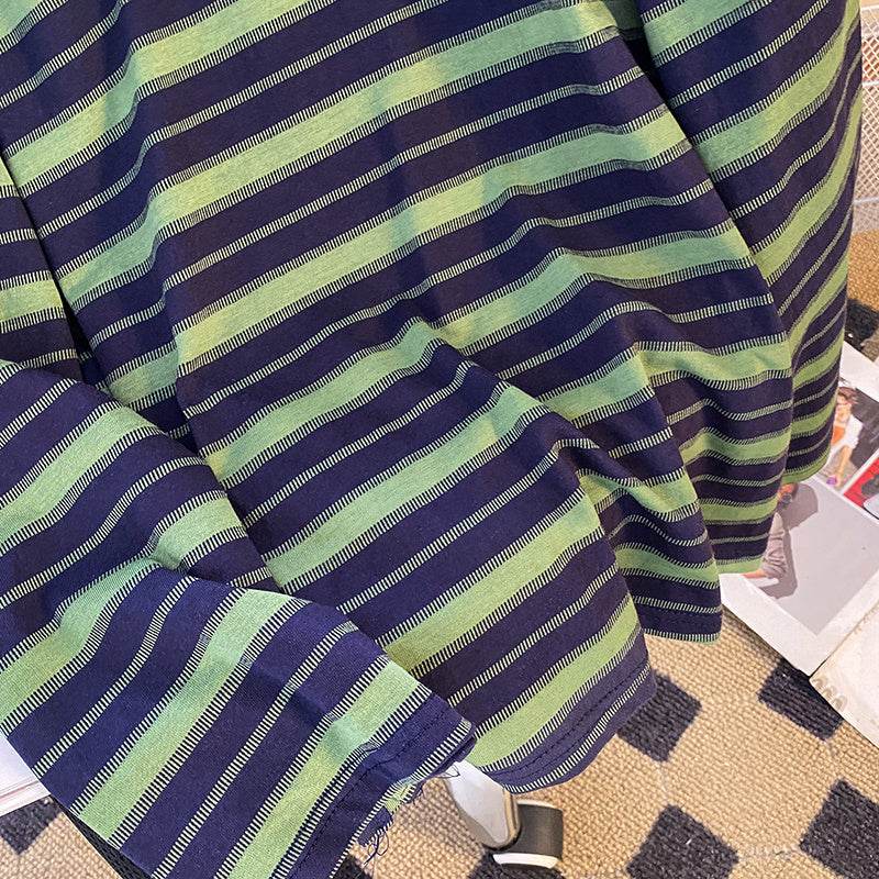 Plus Size Women's Striped Long-sleeved T-shirt Bottoming Shirt - Mubimart