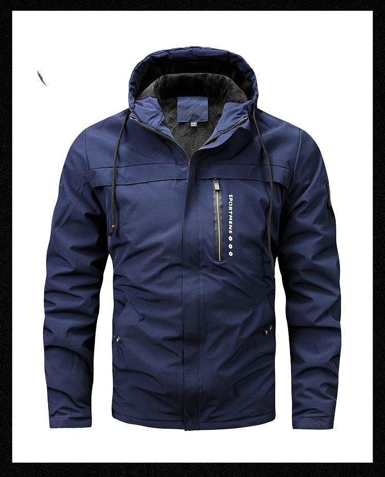 Winter New Plus Size Fleece Hooded Jacket Outdoor Casual Men's Jackets Shell Jacket - Mubimart
