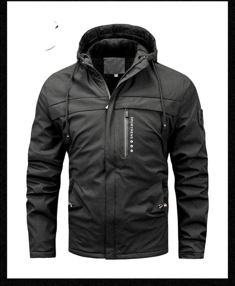 Winter New Plus Size Fleece Hooded Jacket Outdoor Casual Men's Jackets Shell Jacket - Mubimart