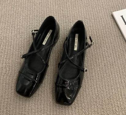 Women's Red Cross Buckle Mary Jane Shoes - Mubimart