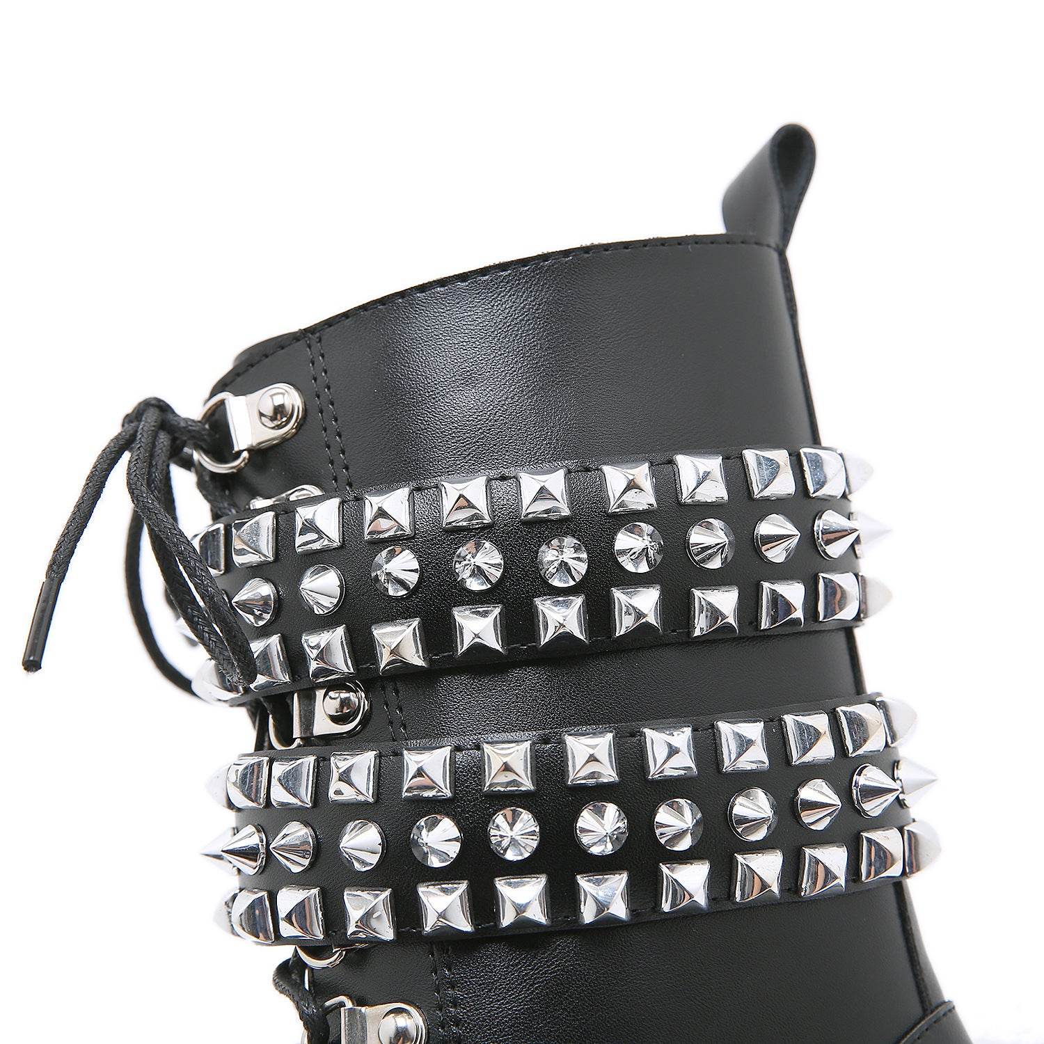Gothic Style Fashion Rivet Mid-calf Boots For Women - Mubimart