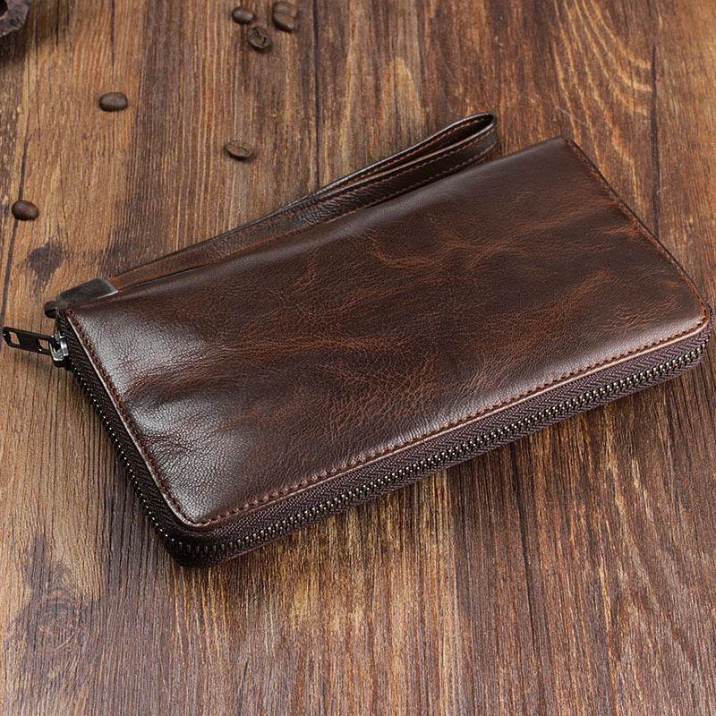 Men's Handmade Sheepskin Retro Long Wallet - Mubimart
