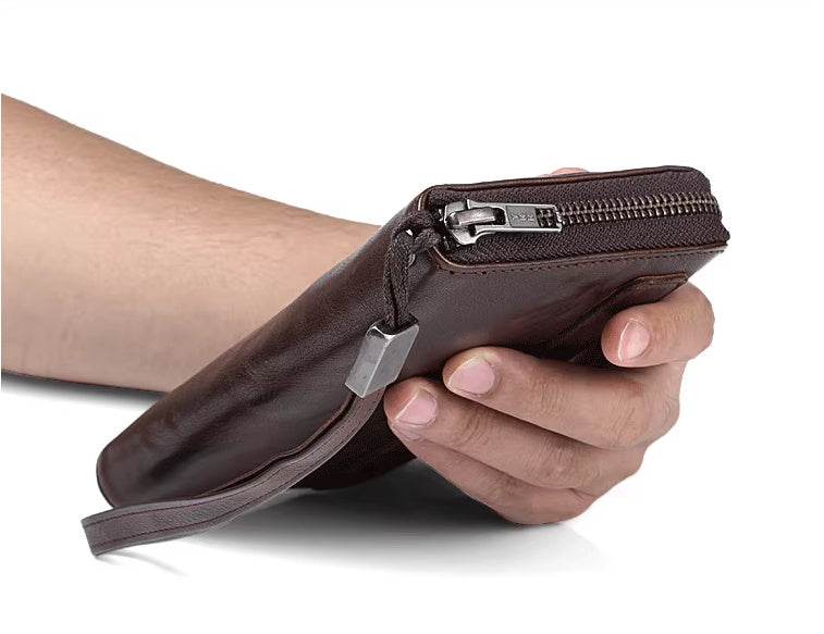 Men's Handmade Sheepskin Retro Long Wallet - Mubimart