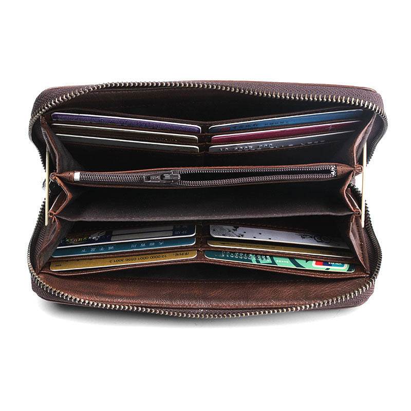 Men's Handmade Sheepskin Retro Long Wallet - Mubimart