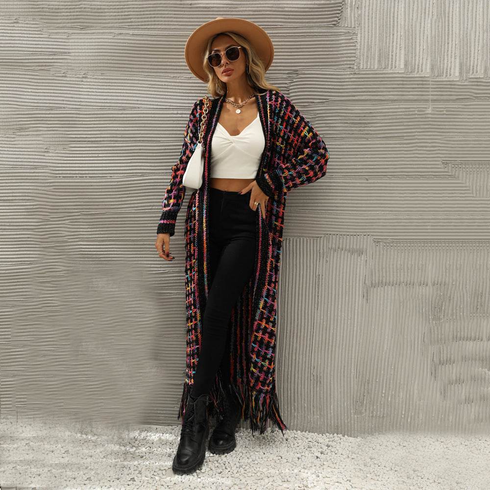Women's Plus Size Tassel Long Cardigan Jacket Sweater - Mubimart