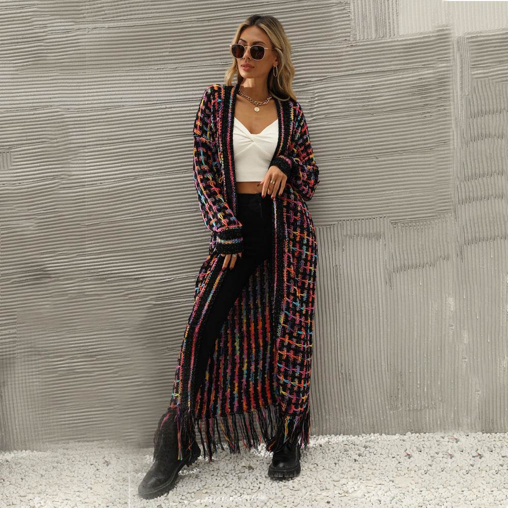 Women's Plus Size Tassel Long Cardigan Jacket Sweater - Mubimart