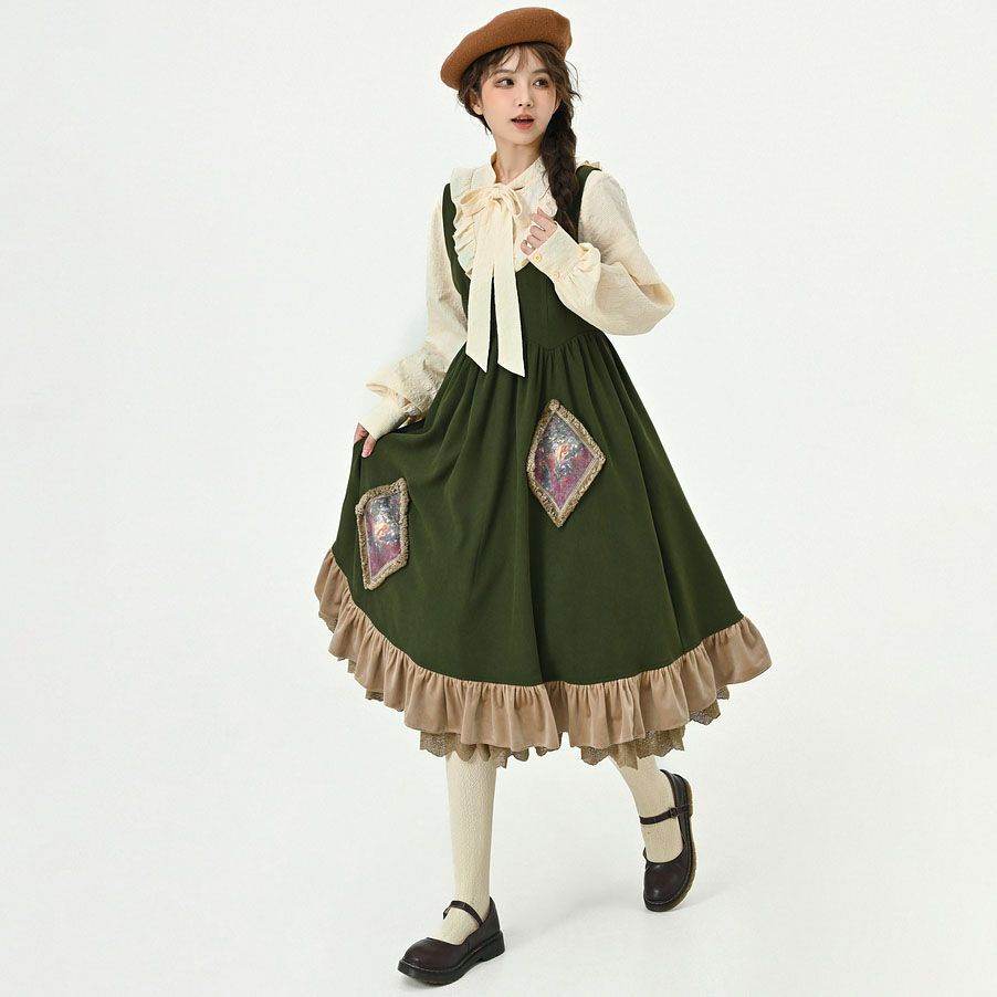 Shirt Pastoral Dress Long Dress Jumpsuit - Mubimart