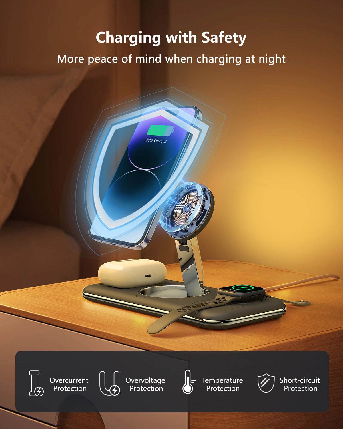 Folding Magnetic Wireless Charger Charger Desktop Bracket - Mubimart