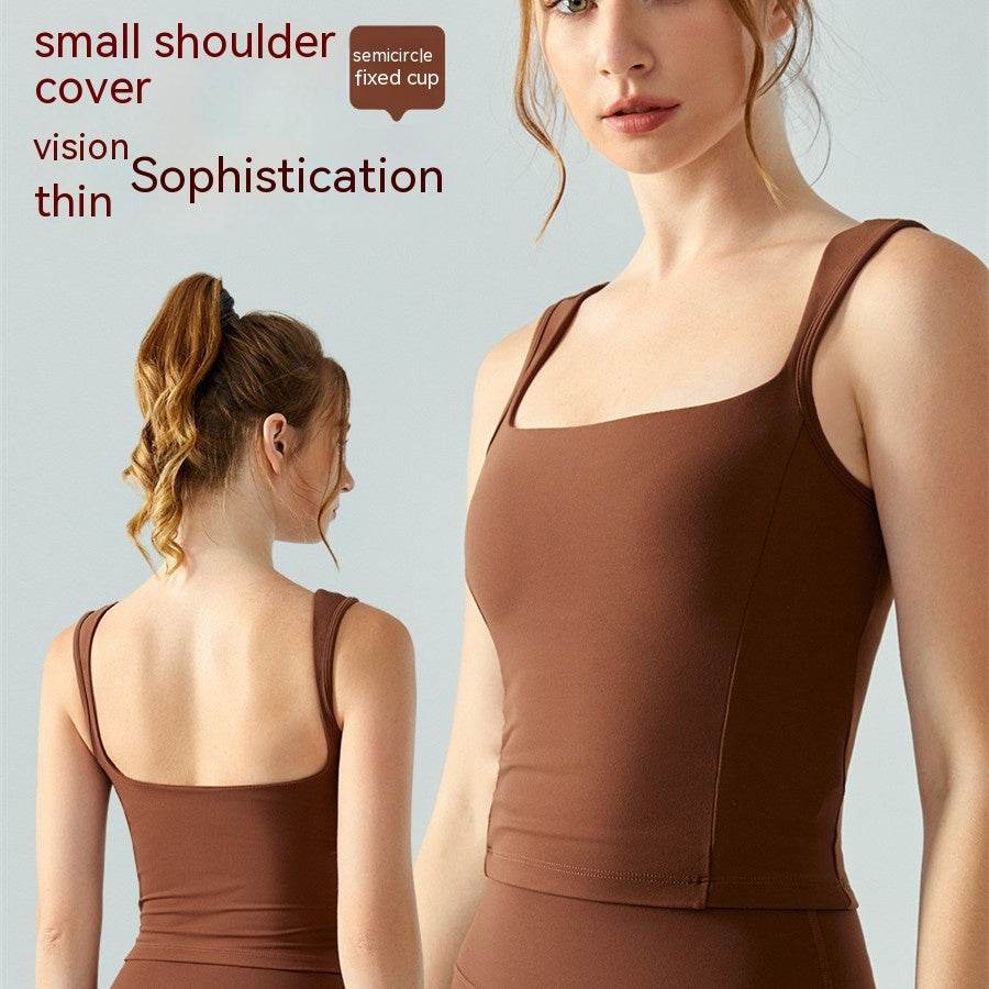 Yoga Vest With Chest Pad Sports Workout Sleeveless Top - Mubimart