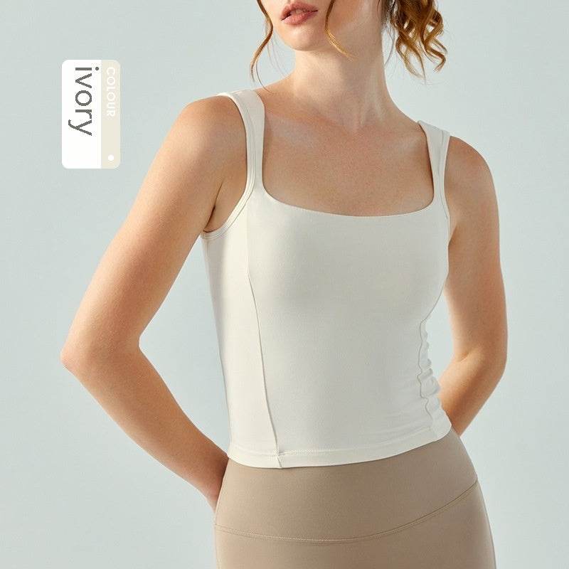 Yoga Vest With Chest Pad Sports Workout Sleeveless Top - Mubimart