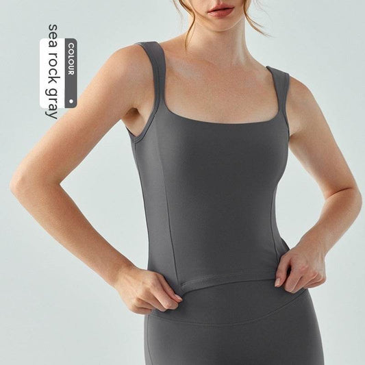 Yoga Vest With Chest Pad Sports Workout Sleeveless Top - Mubimart