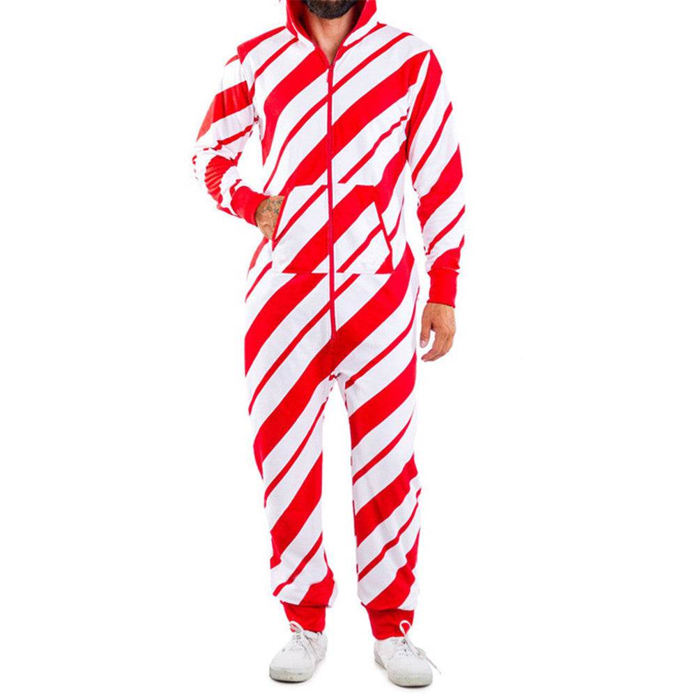 Christmas Family X'mas Costume Snowman Striped Print Jumpsuit Pajama - Mubimart