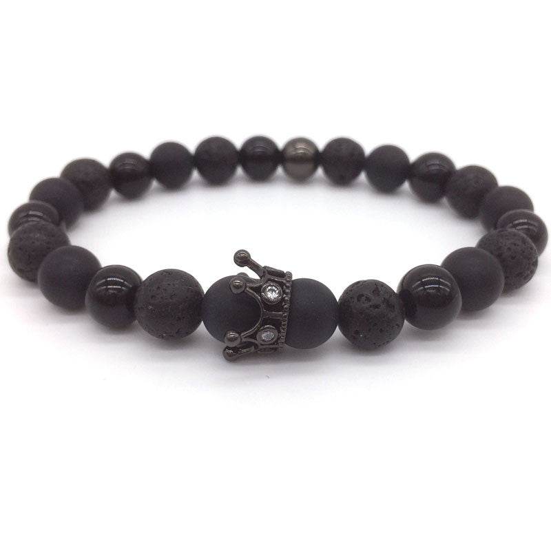 Hot Trendy Lava Stone Pave CZ Imperial Crown And Helmet Charm Bracelet For Men Or Women Bracelet Jewelry Pulseira hombres - Mubimart