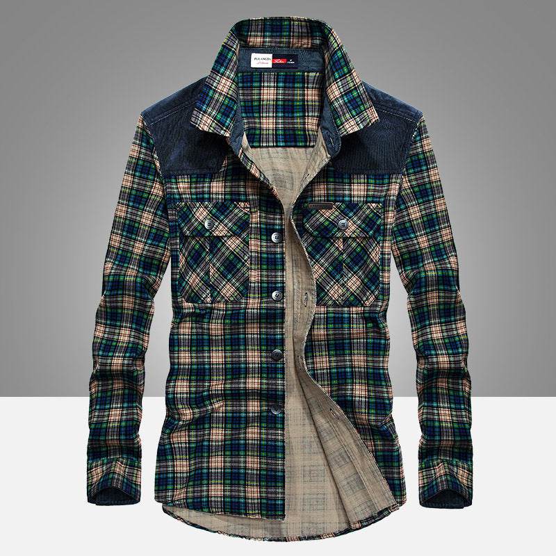 Shirt Men Military Plaid Dress 100 Cotton - Mubimart
