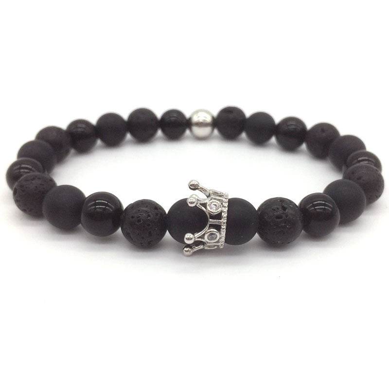Hot Trendy Lava Stone Pave CZ Imperial Crown And Helmet Charm Bracelet For Men Or Women Bracelet Jewelry Pulseira hombres - Mubimart